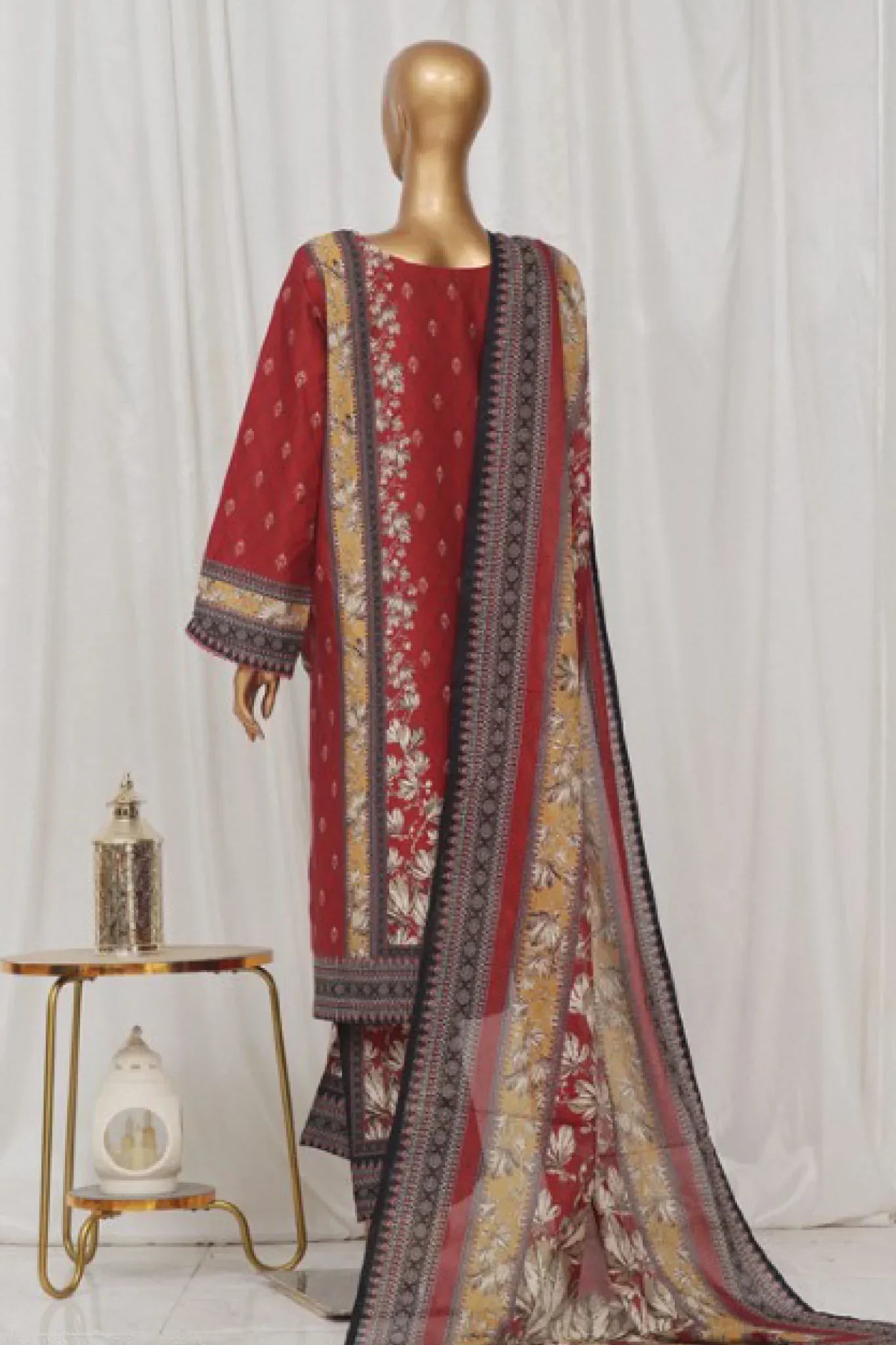 Bin Saeed Stitched 3 Piece Exclusive Printed Lawn Vol-03 Collection-AS-1522-Maroon