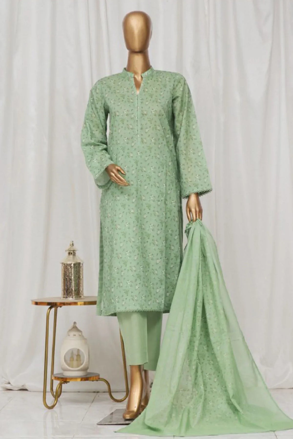 Bin Saeed Stitched 3 Piece Exclusive Printed Lawn Vol-03 Collection-AS-1524-Green