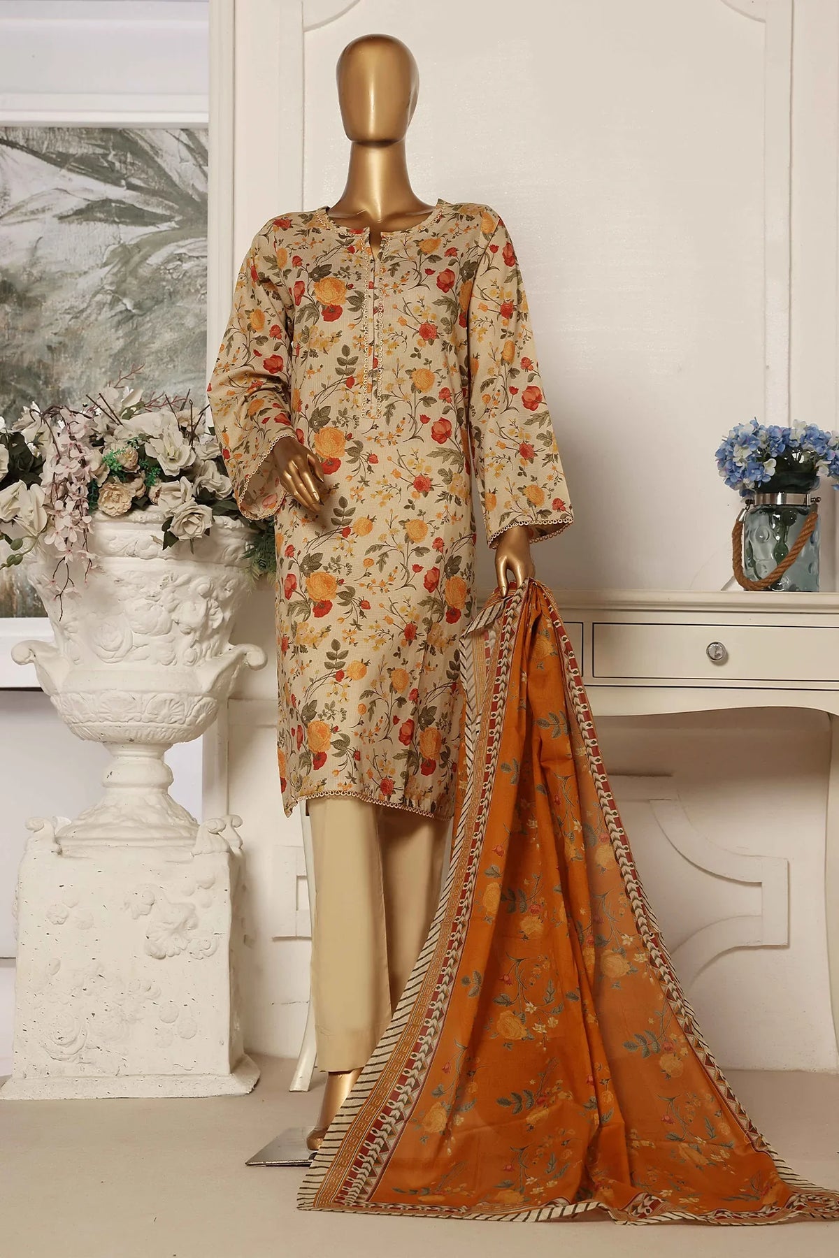 Bin Saeed Stitched 3 Piece Exclusive Printed Lawn Vol-05 Collection-SM-1382-Skin