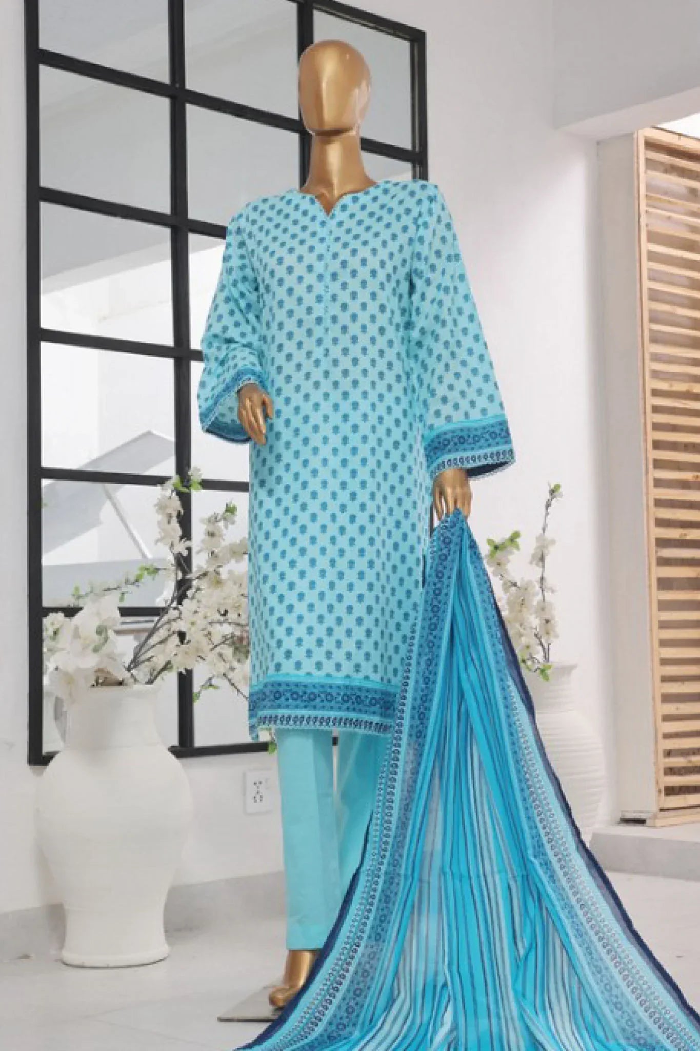 Bin Saeed Stitched 3 Piece Exclusive Printed Lawn Vol-03 Collection-AS-1526-Ferozi