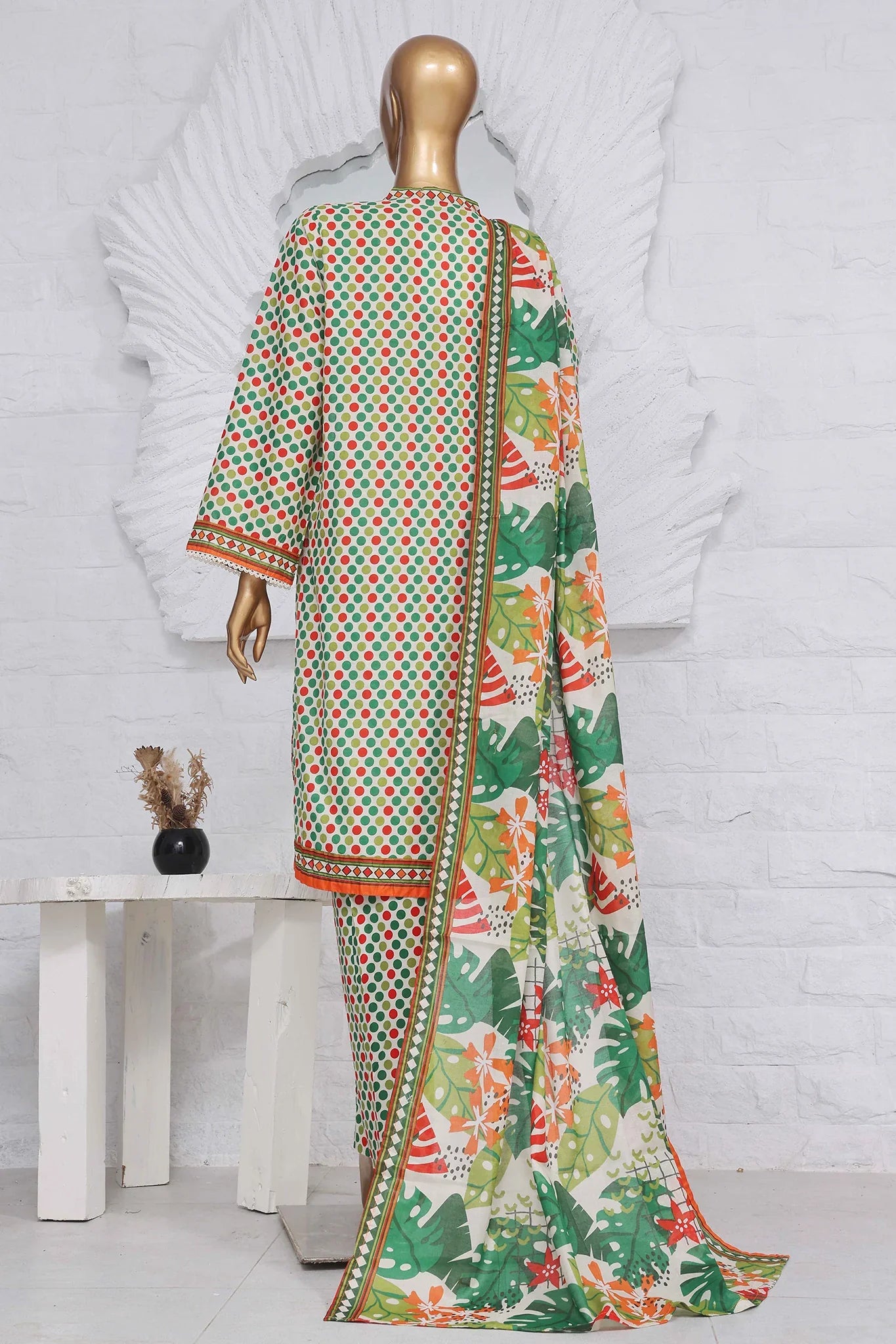 Bin Saeed Stitched 3 Piece Exclusive Printed Lawn Vol-05 Collection-SM-1395-Green