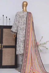 Bin Saeed Stitched 3 Piece Exclusive Printed Lawn Vol-03 Collection-SM-1528-Grey