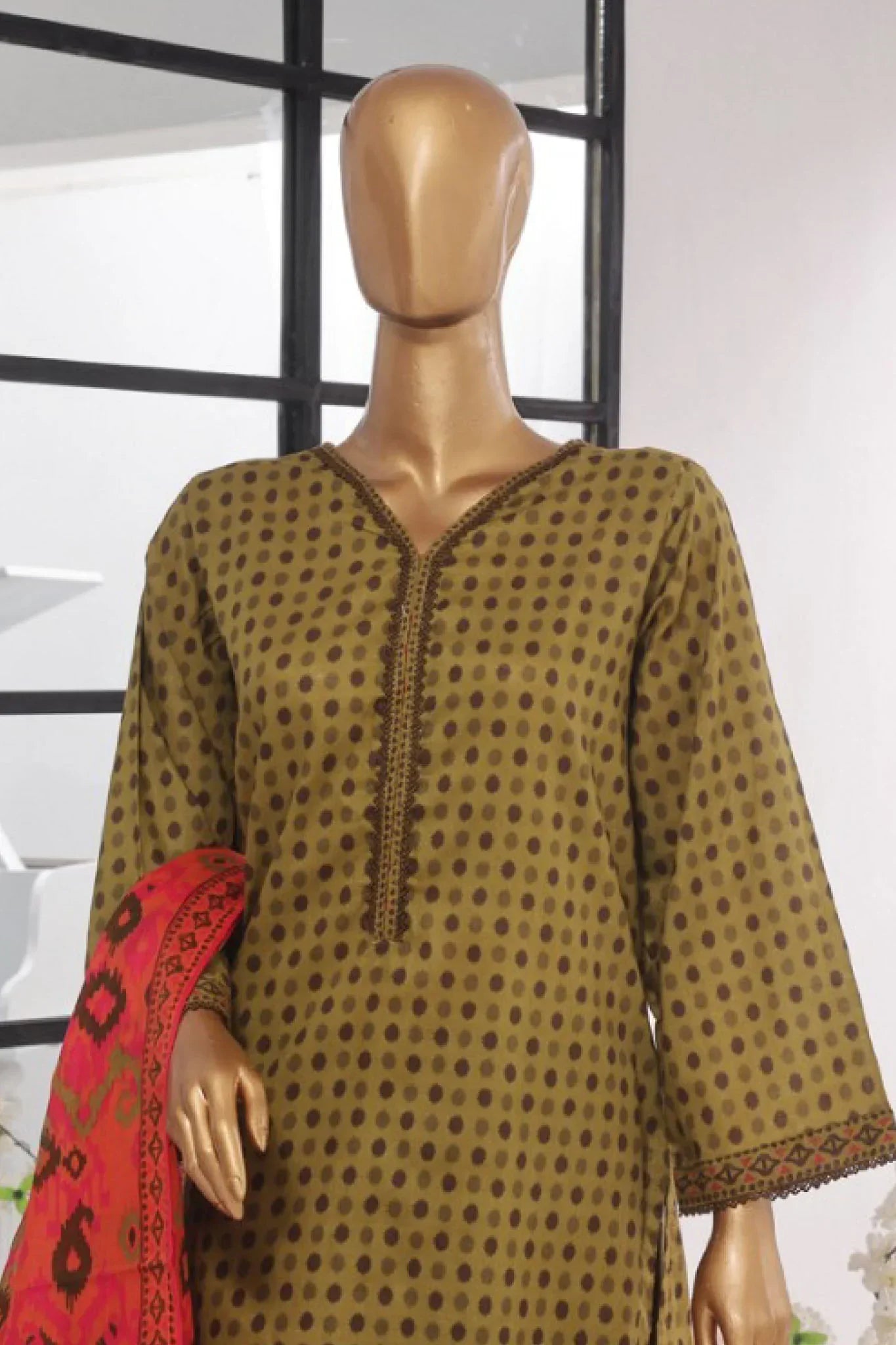 Bin Saeed Stitched 3 Piece Exclusive Printed Lawn Vol-03 Collection-AS-1528-Mehndi