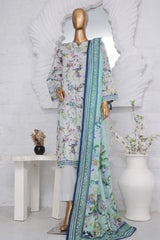 Bin Saeed Stitched 3 Piece Exclusive Printed Lawn Vol-03 Collection-AS-1530-L.Grey