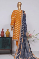 Bin Saeed Stitched 3 Piece Exclusive Printed Lawn Vol-03 Collection-SM-1529-Mustard