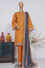 Bin Saeed Stitched 3 Piece Exclusive Printed Lawn Vol-03 Collection-SM-1529-Mustard