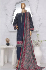 Bin Saeed Stitched 3 Piece Exclusive Printed Lawn Vol-03 Collection-AS-1530-Navy Blue
