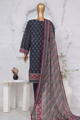 Bin Saeed Stitched 3 Piece Exclusive Printed Lawn Vol-03 Collection-AS-1530-Navy Blue