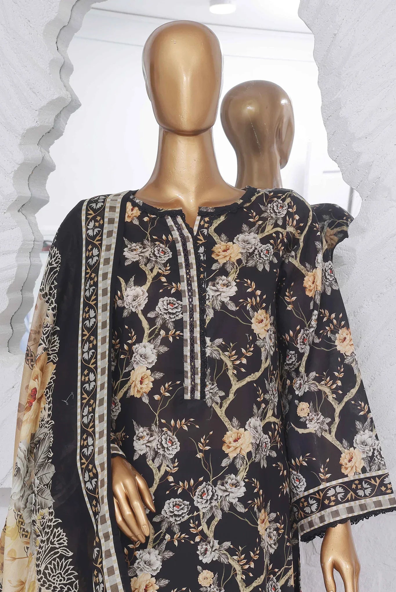 Bin Saeed Stitched 3 Piece Exclusive Printed Lawn Vol-04 Collection-SM-1434-Black