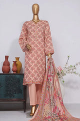 Bin Saeed Stitched 3 Piece Exclusive Printed Lawn Vol-03 Collection-AS-1532-Peach
