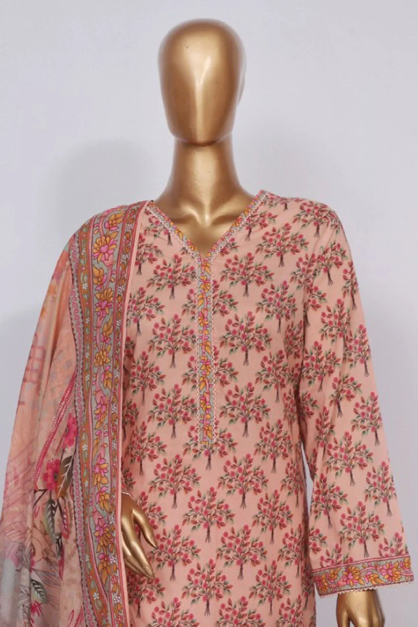 Bin Saeed Stitched 3 Piece Exclusive Printed Lawn Vol-03 Collection-AS-1532-Peach