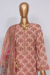 Bin Saeed Stitched 3 Piece Exclusive Printed Lawn Vol-03 Collection-AS-1532-Peach
