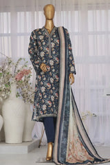 Bin Saeed Stitched 3 Piece Exclusive Printed Lawn Vol-03 Collection-SM-1533-Navy Blue