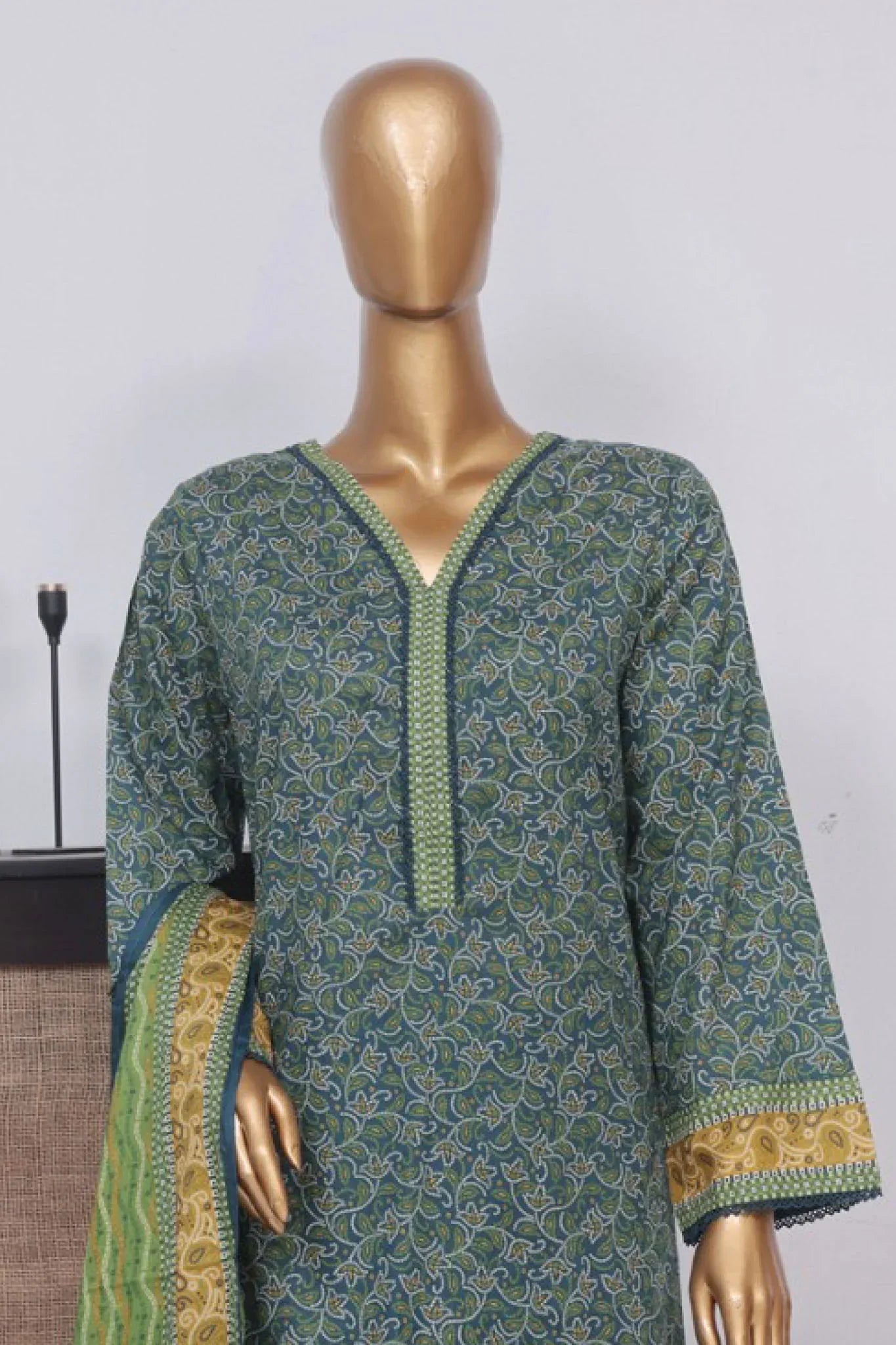 Bin Saeed Stitched 3 Piece Exclusive Printed Lawn Vol-03 Collection-AS-1534-Green