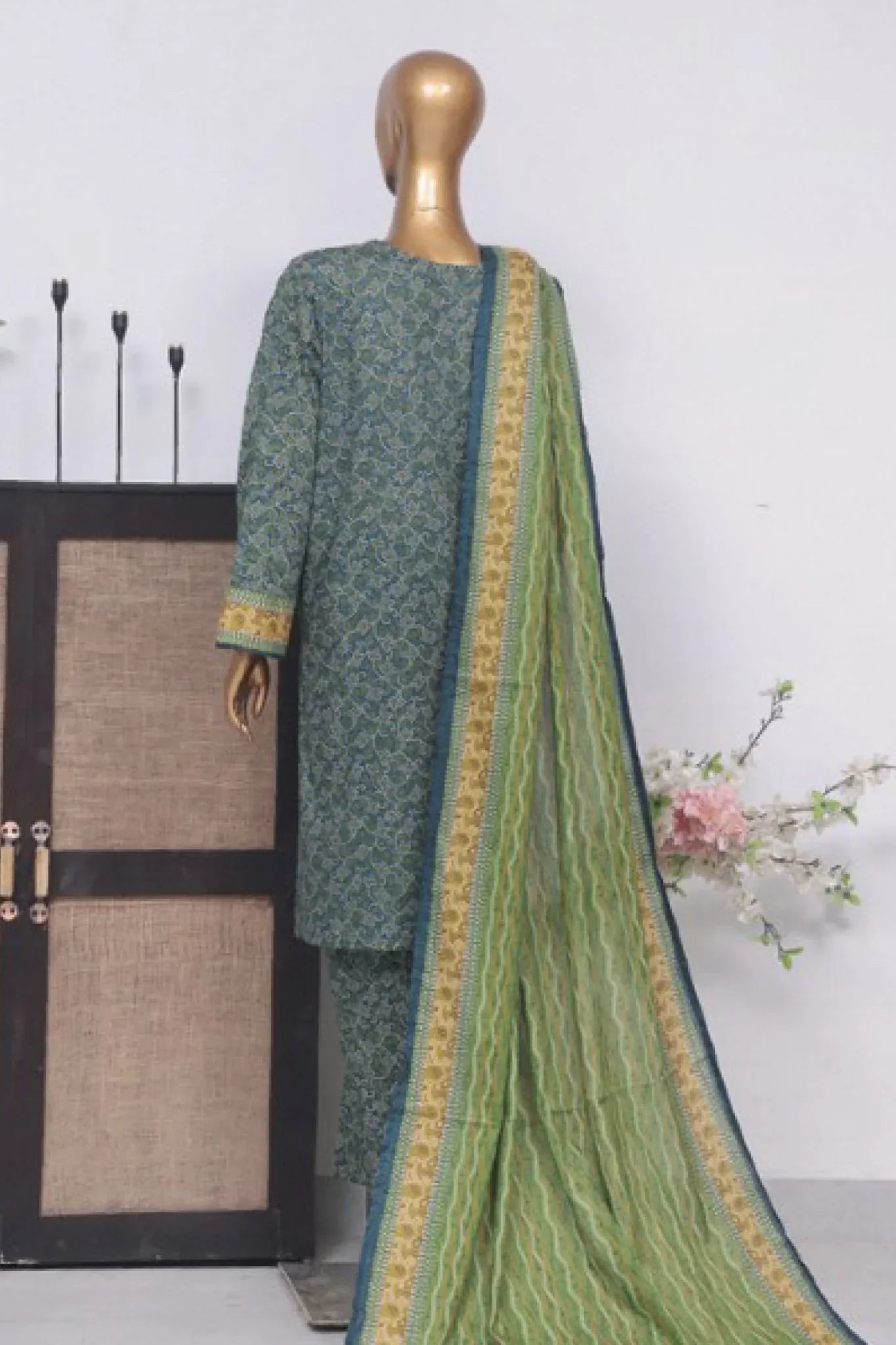 Bin Saeed Stitched 3 Piece Exclusive Printed Lawn Vol-03 Collection-AS-1534-Green