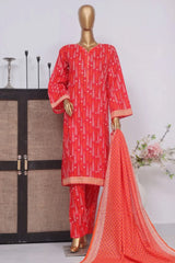 Bin Saeed Stitched 3 Piece Exclusive Printed Lawn Vol-03 Collection-AS-1535-Red