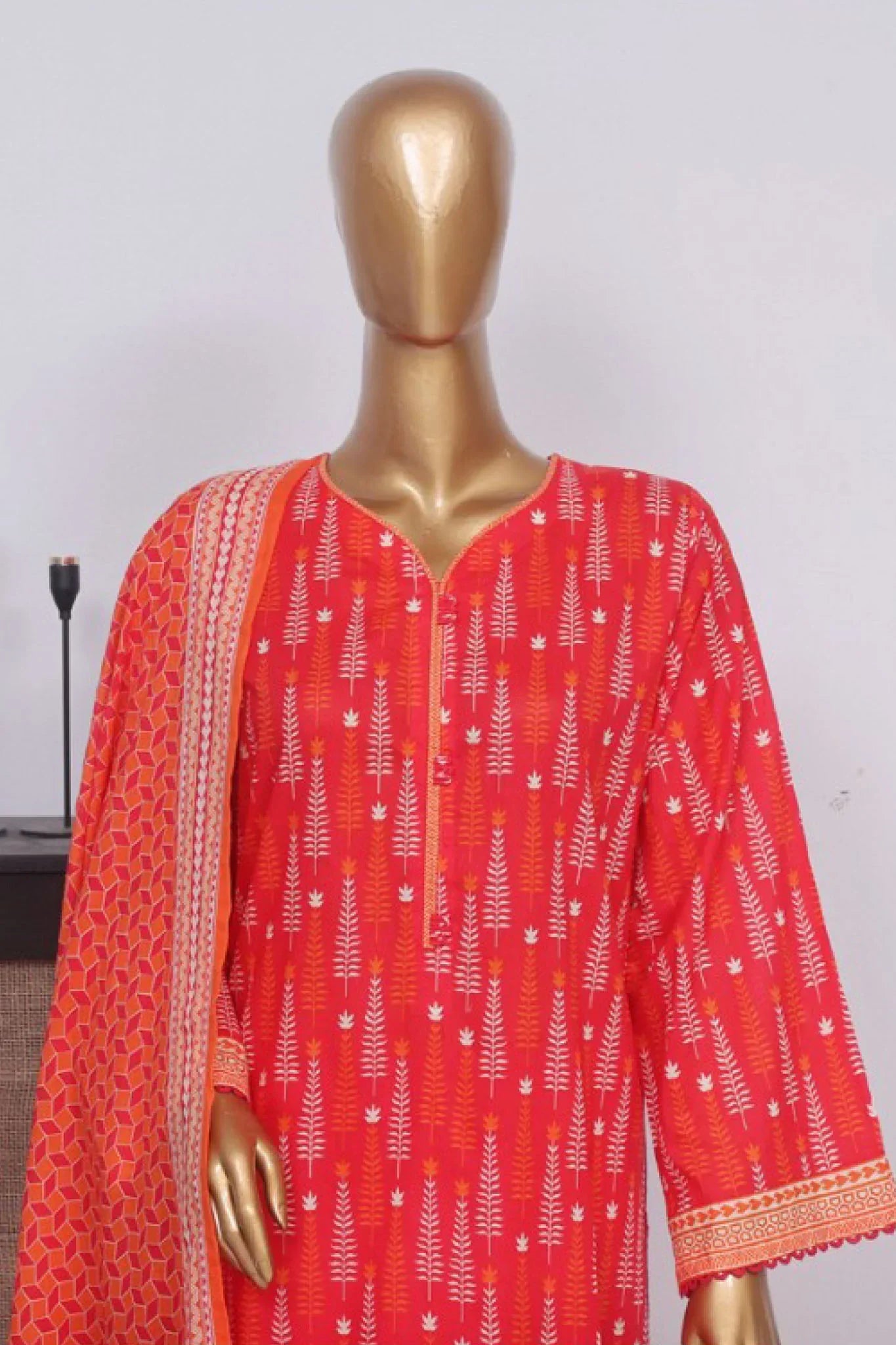 Bin Saeed Stitched 3 Piece Exclusive Printed Lawn Vol-03 Collection-AS-1535-Red