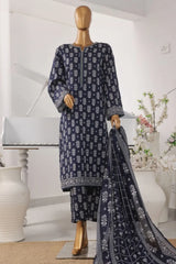 Bin Saeed Stitched 3 Piece Exclusive Printed Lawn Vol-03 Collection-AS-1536-Navy Blue
