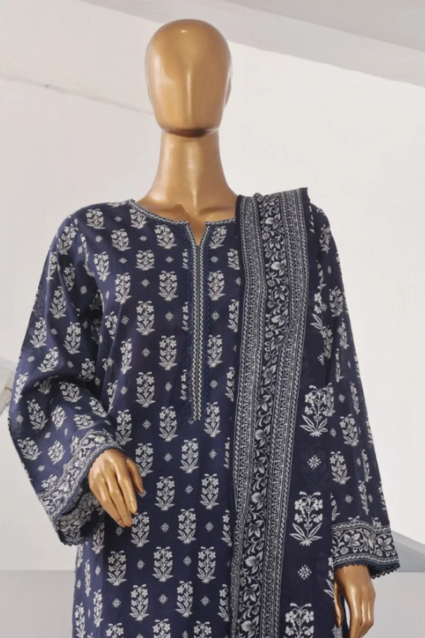 Bin Saeed Stitched 3 Piece Exclusive Printed Lawn Vol-03 Collection-AS-1536-Navy Blue