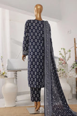 Bin Saeed Stitched 3 Piece Exclusive Printed Lawn Vol-03 Collection-AS-1536-Navy Blue