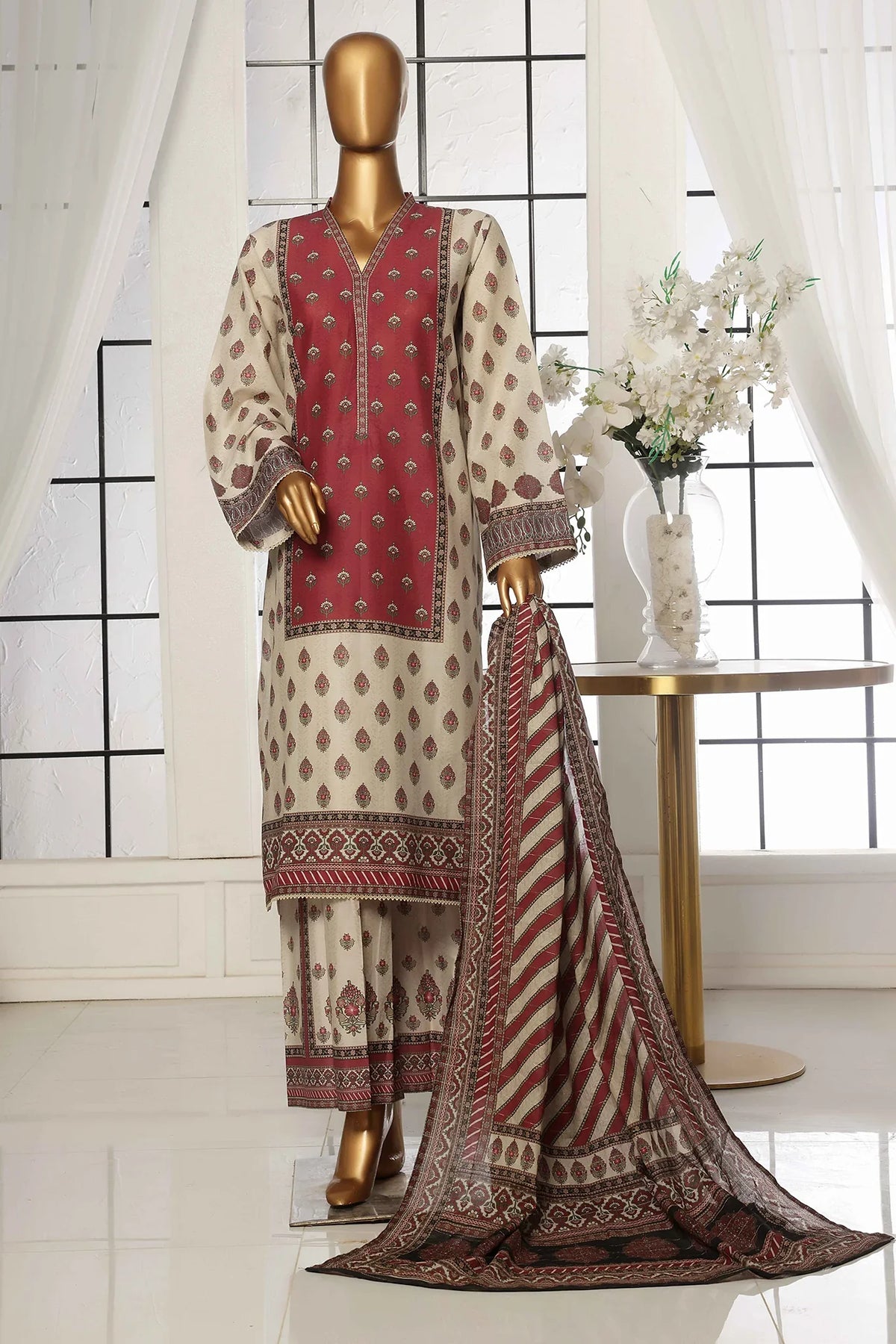 Bin Saeed Stitched 3 Piece Exclusive Printed Lawn Vol-05 Collection-SM-1547-Skin