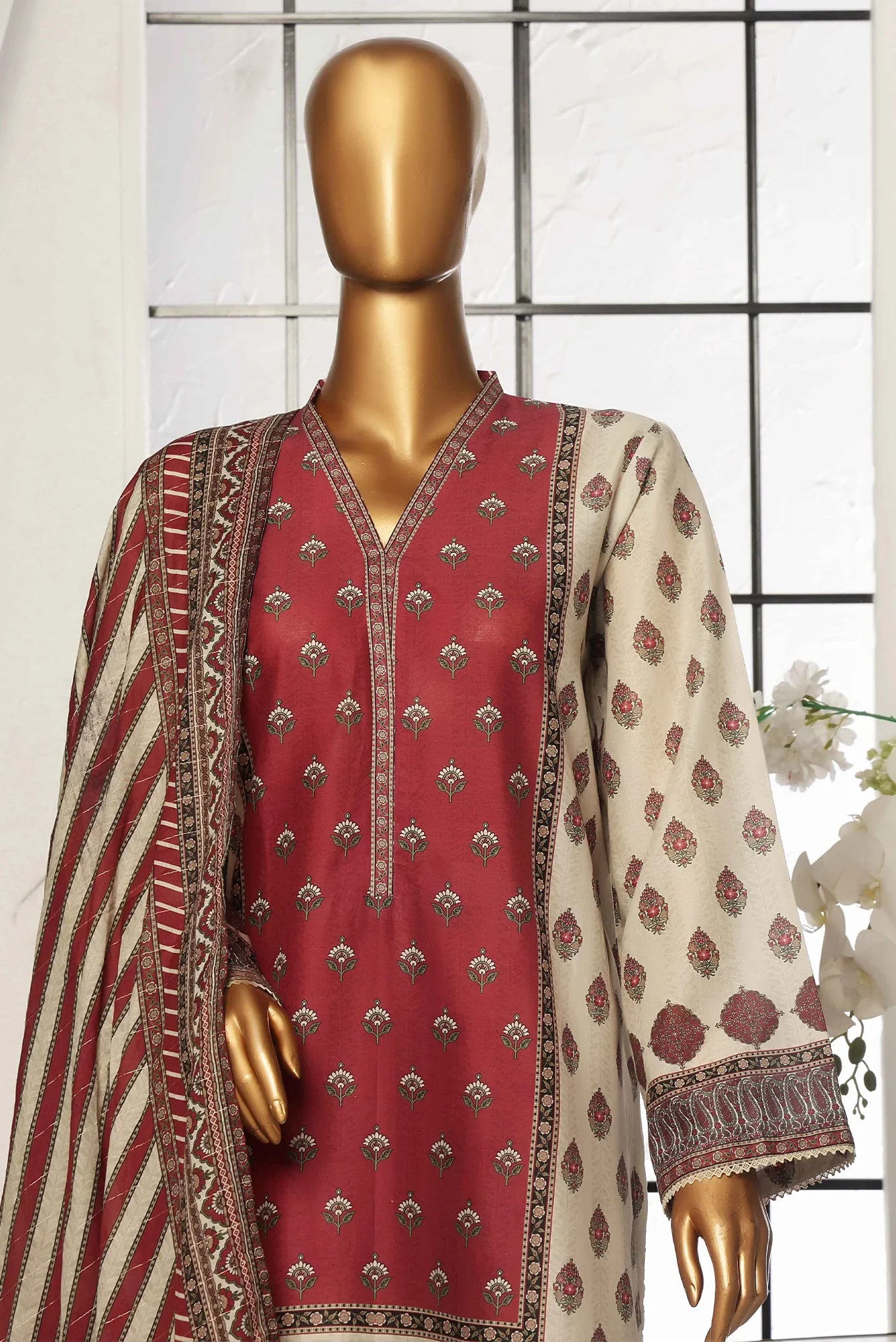 Bin Saeed Stitched 3 Piece Exclusive Printed Lawn Vol-05 Collection-SM-1547-Skin
