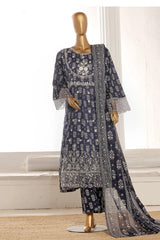 Bin Saeed Stitched 3 Piece Emb Lawn Frock Vol-02 Collection-SM-1633-Blue
