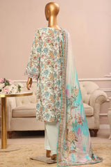 Bin Saeed Stitched 3 Piece Exclusive Emb Lawn Vol-03 Collection-SM-1694-Ferozi