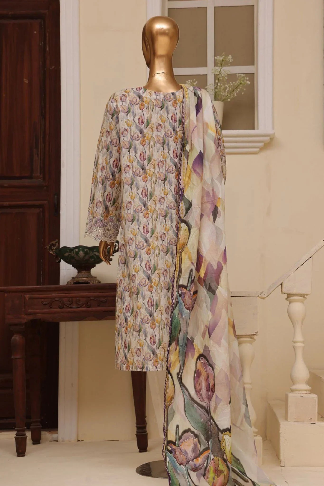 Bin Saeed Stitched 3 Piece Exclusive Emb Lawn Vol-03 Collection-SM-1697-Skin