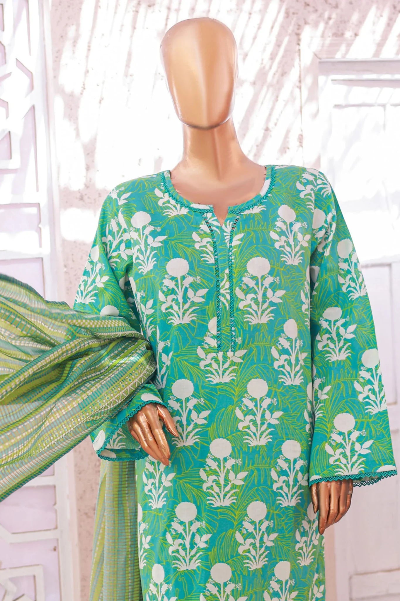 Bin Saeed Stitched 3 Piece Exclusive Printed Lawn Vol-05 Collection'2025-SM-1918-Green