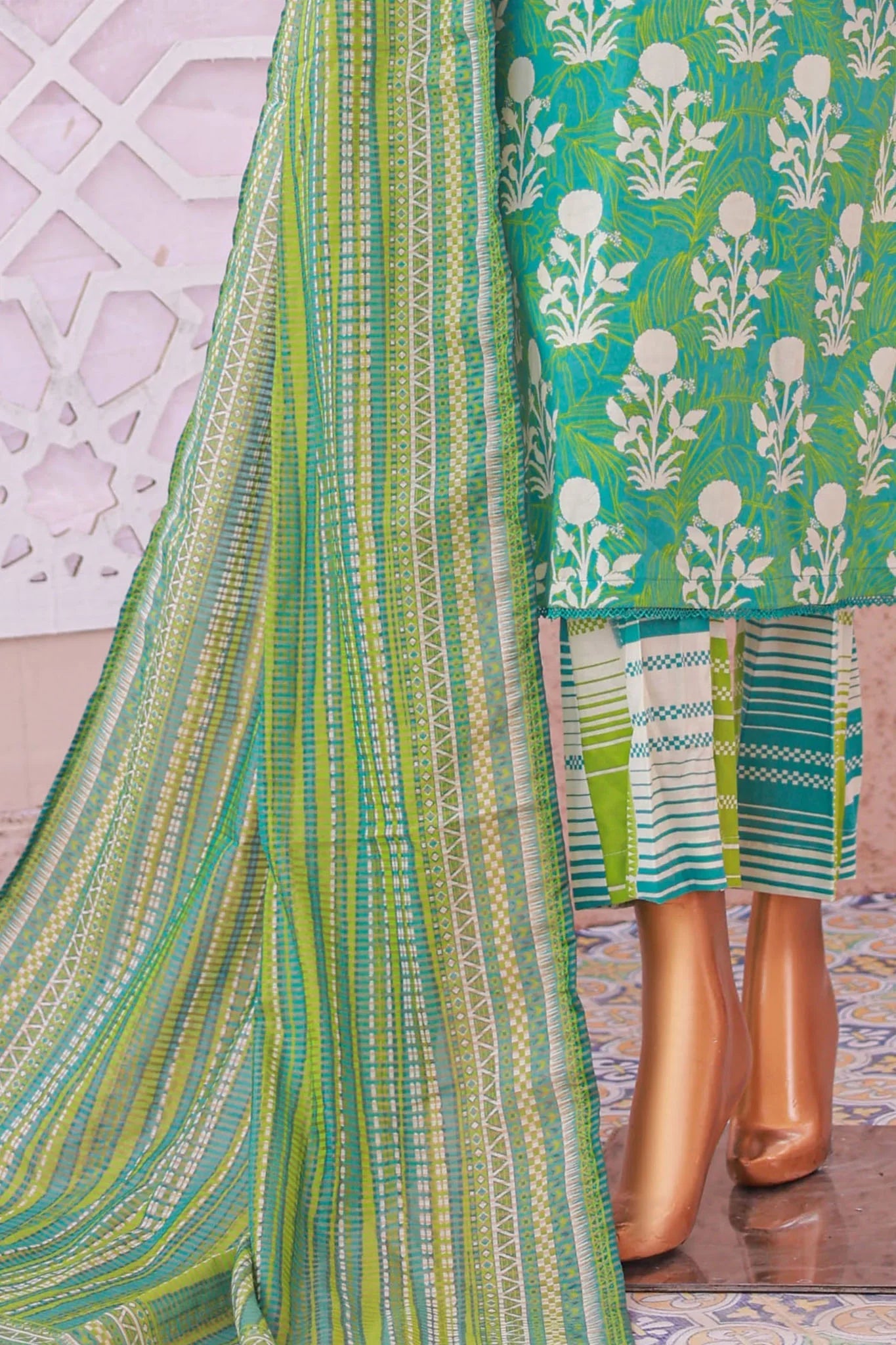 Bin Saeed Stitched 3 Piece Exclusive Printed Lawn Vol-05 Collection'2025-SM-1918-Green