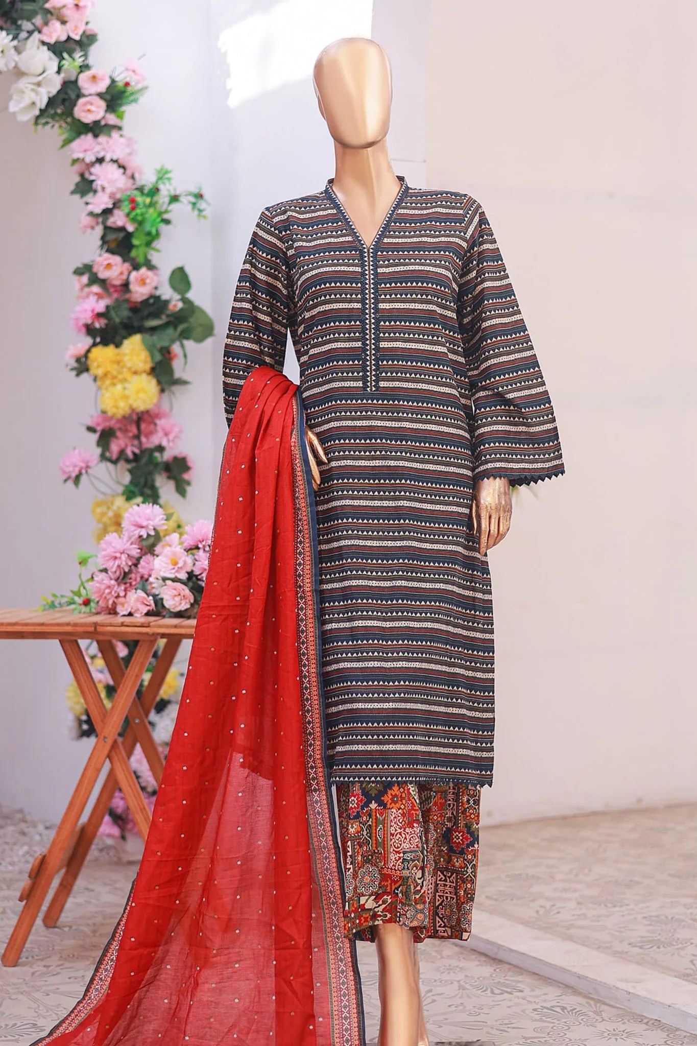 Bin Saeed Stitched 3 Piece Exclusive Printed Lawn Vol-06 Collection'2025-SM-1986-Blue