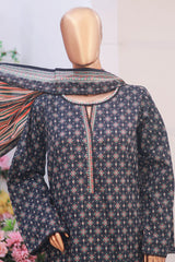 Bin Saeed Stitched 3 Piece Exclusive Printed Lawn Vol-06 Collection'2025-SM-1987-Black