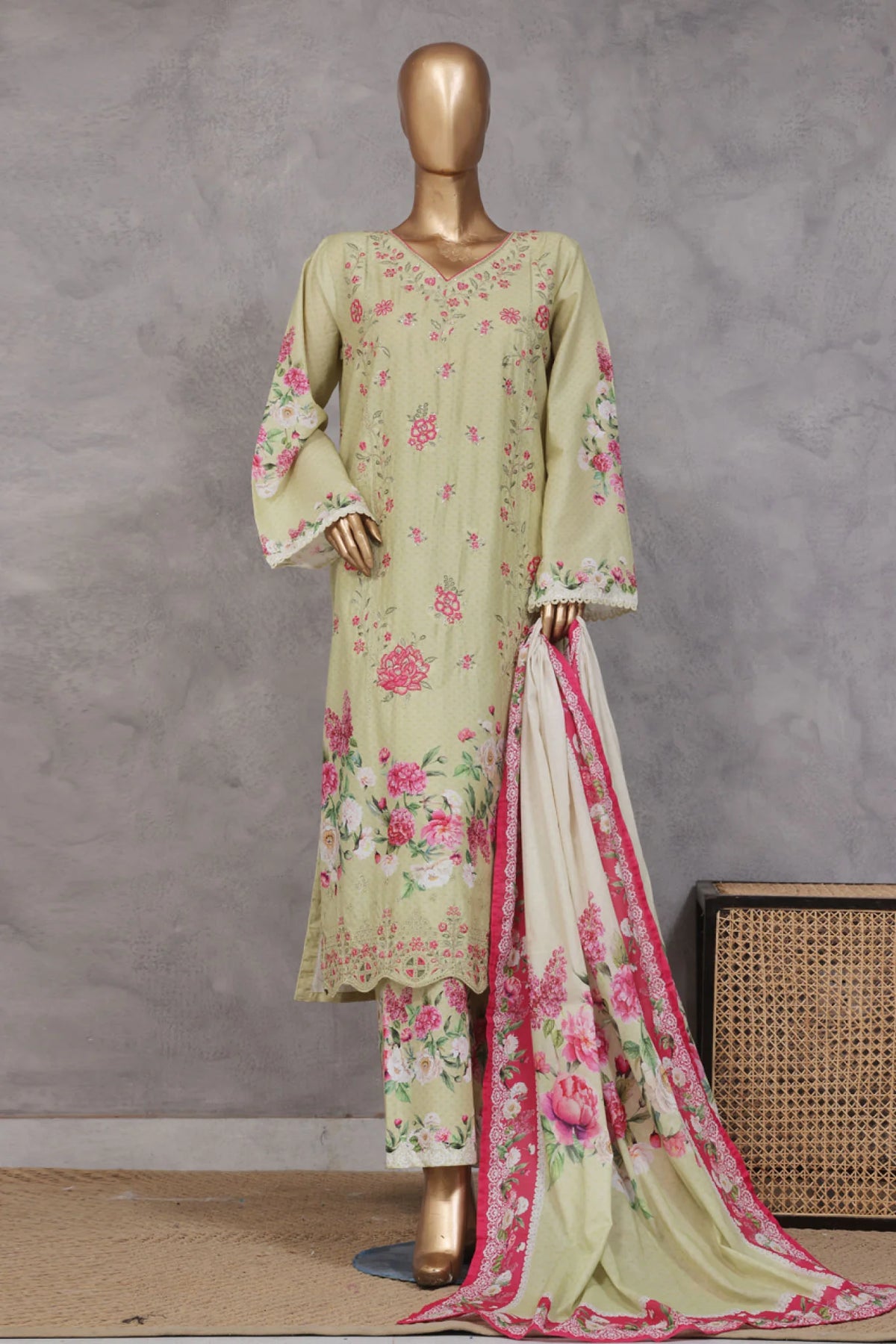 Bin Saeed Stitched 3 Piece Exc Emb Lawn Vol-02 Collection'2025-SM-2100-Pista
