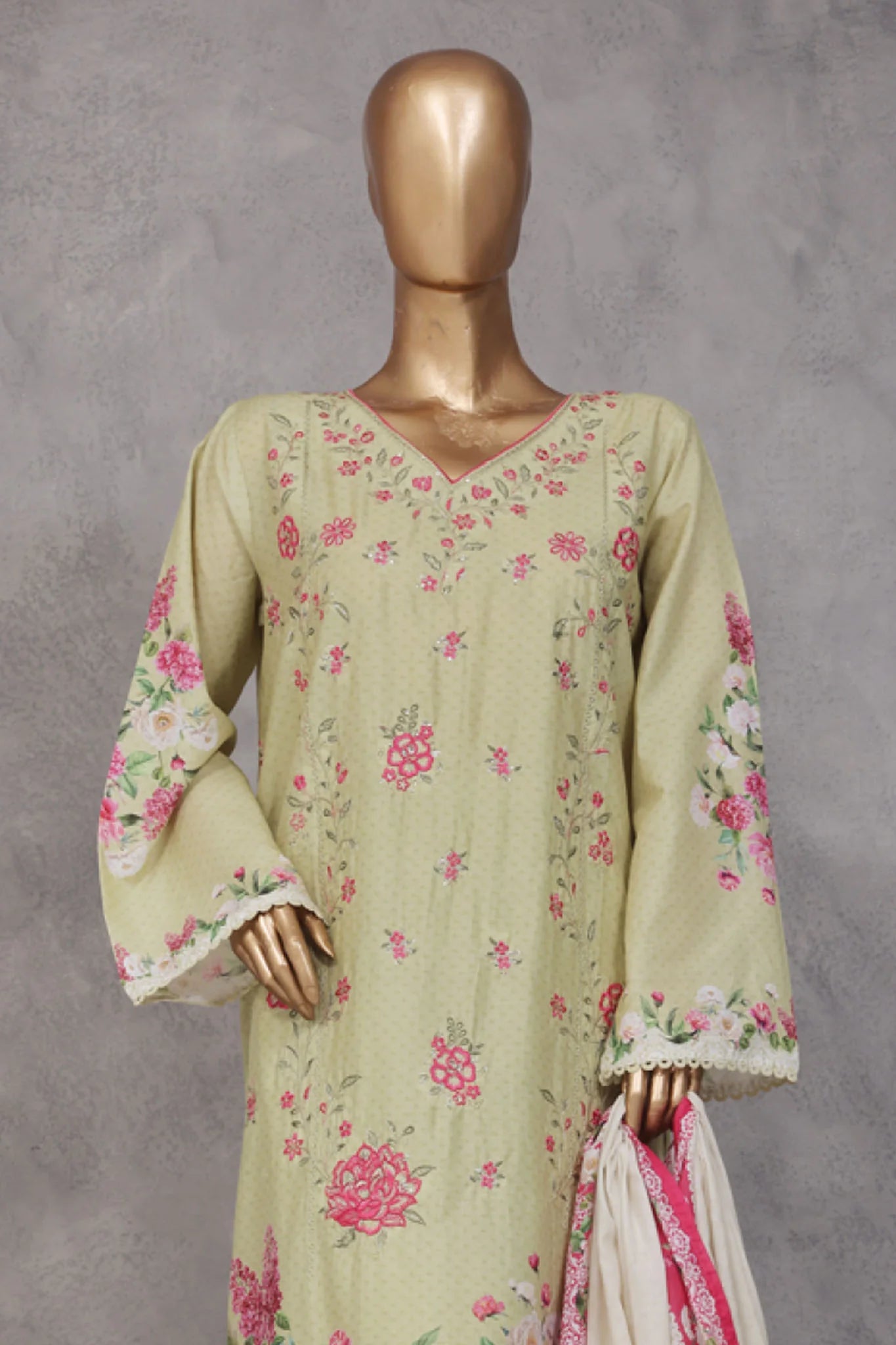 Bin Saeed Stitched 3 Piece Exc Emb Lawn Vol-02 Collection'2025-SM-2100-Pista