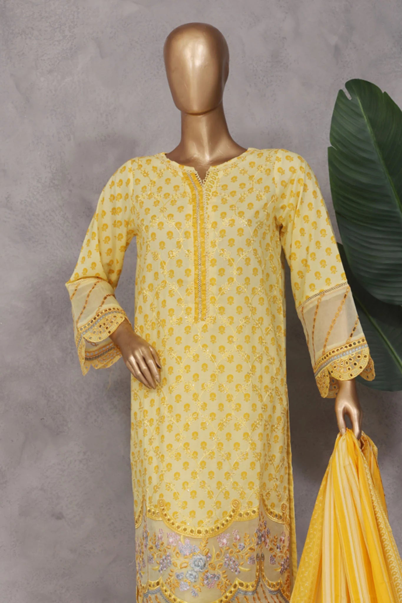 Bin Saeed Stitched 3 Piece Exc Emb Lawn Vol-02 Collection'2025-SM-2101-Yellow