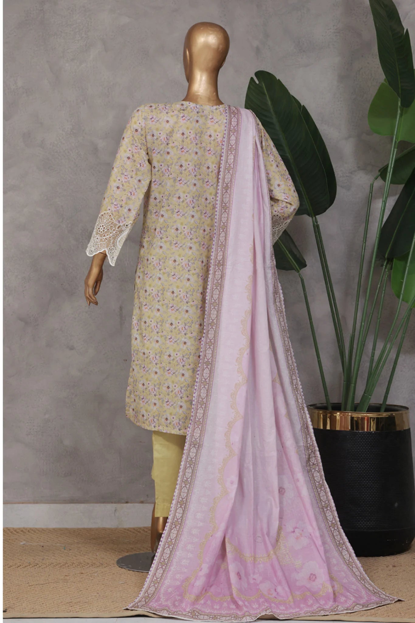Bin Saeed Stitched 3 Piece Exc Emb Lawn Vol-02 Collection'2025-SM-2102-Yellow