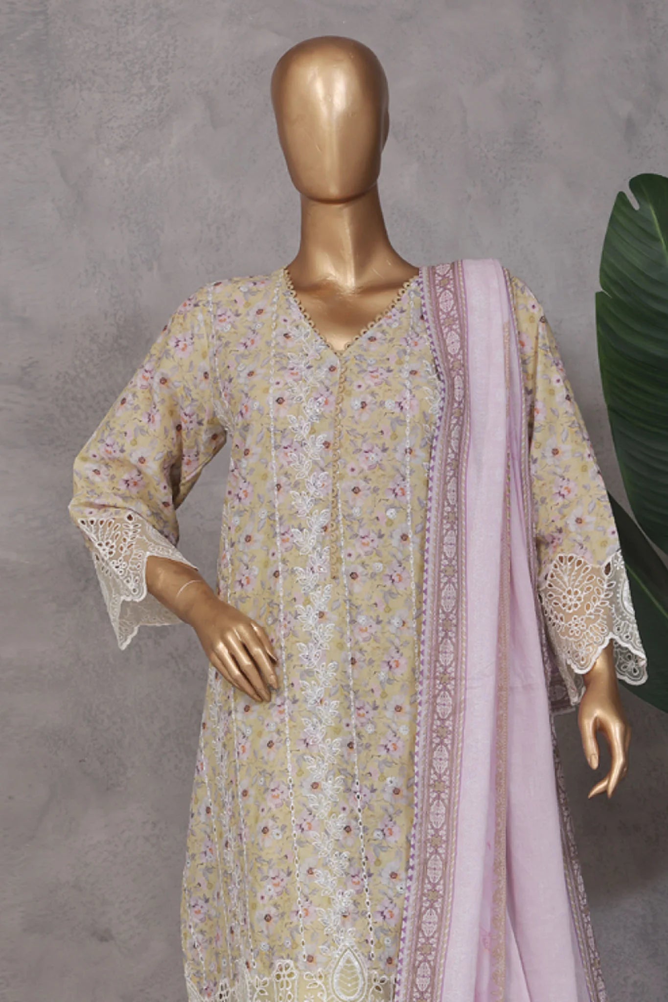 Bin Saeed Stitched 3 Piece Exc Emb Lawn Vol-02 Collection'2025-SM-2102-Yellow