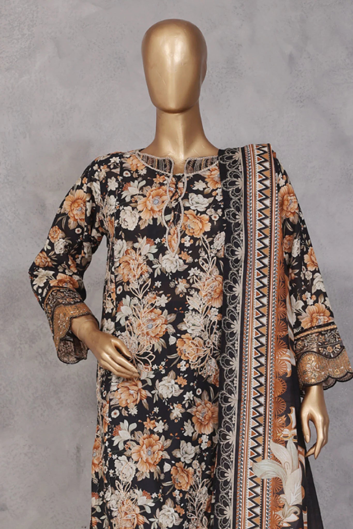 Bin Saeed Stitched 3 Piece Exc Emb Lawn Vol-02 Collection'2025-SM-2103-Black