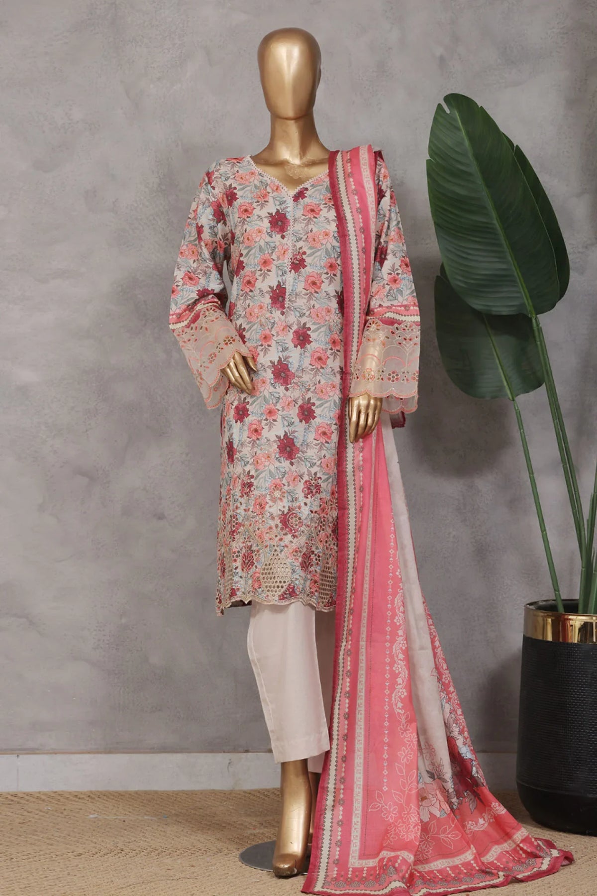 Bin Saeed Stitched 3 Piece Exc Emb Lawn Vol-02 Collection'2025-SM-2104-Skin