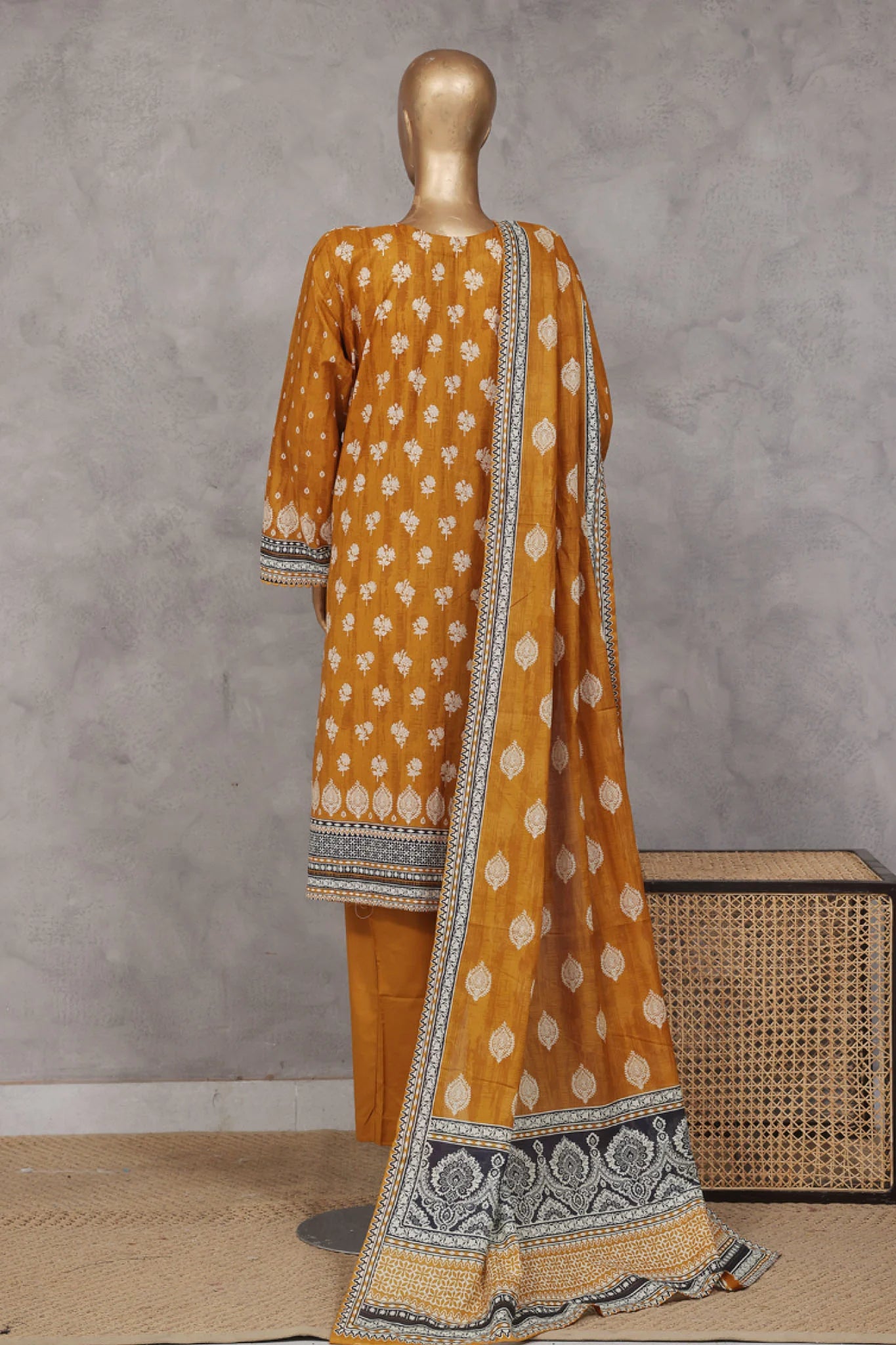 Bin Saeed Stitched 3 Piece Exc Emb Lawn Vol-02 Collection'2025-SM-2105-Golden