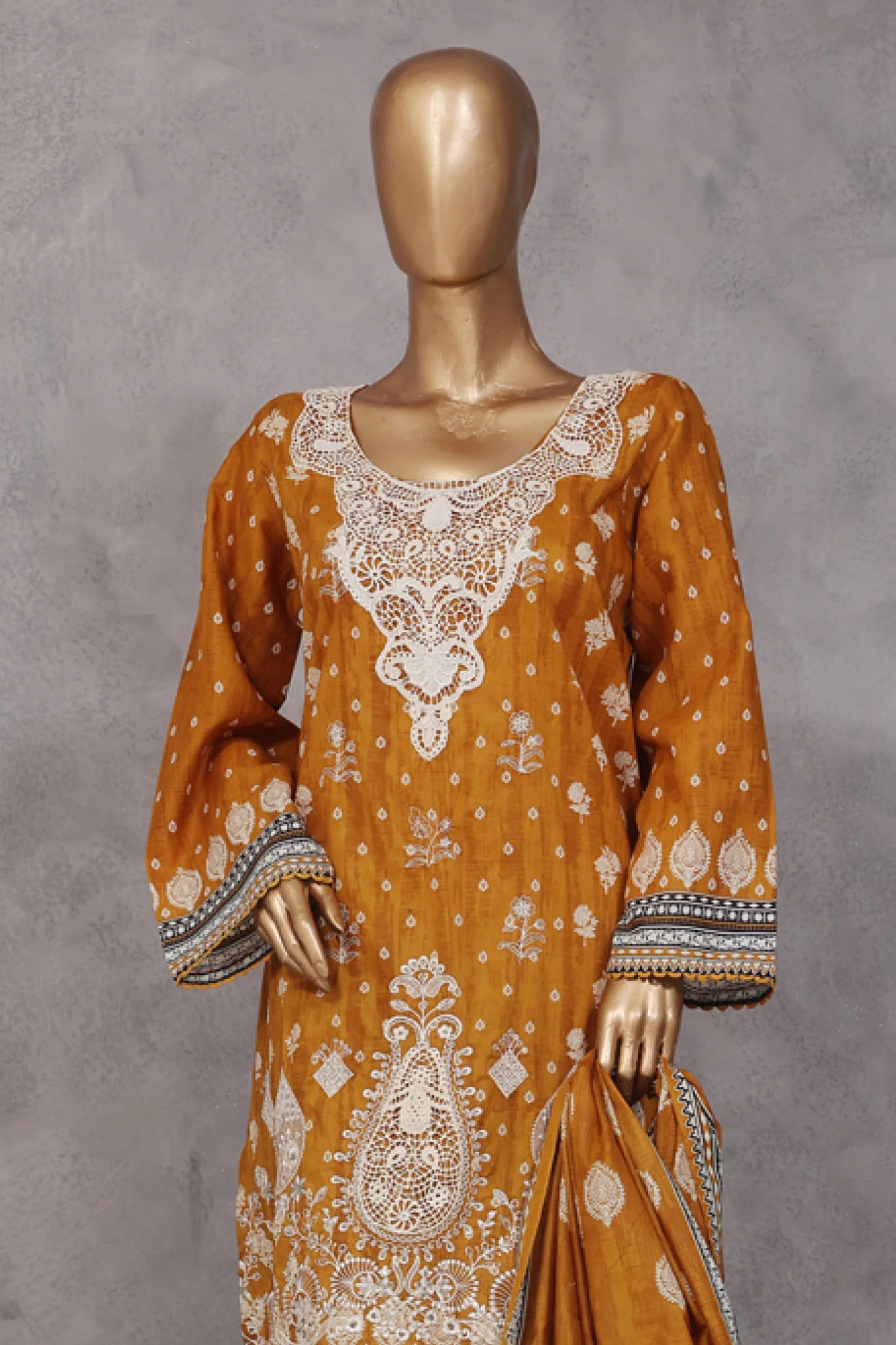 Bin Saeed Stitched 3 Piece Exc Emb Lawn Vol-02 Collection'2025-SM-2105-Golden