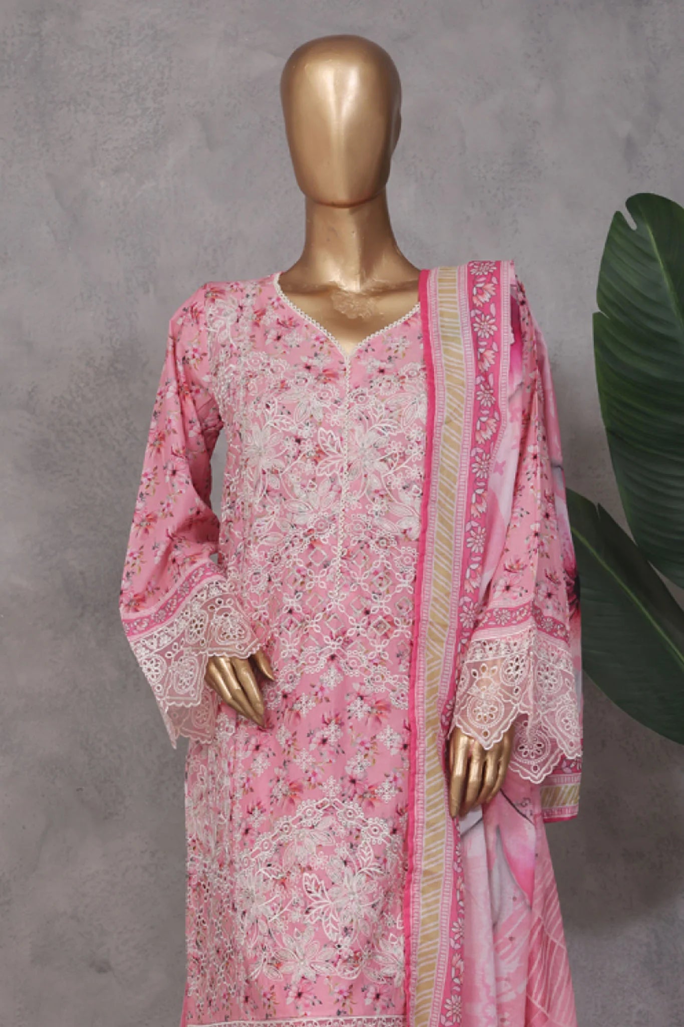 Bin Saeed Stitched 3 Piece Exc Emb Lawn Vol-02 Collection'2025-SM-2106-Pink