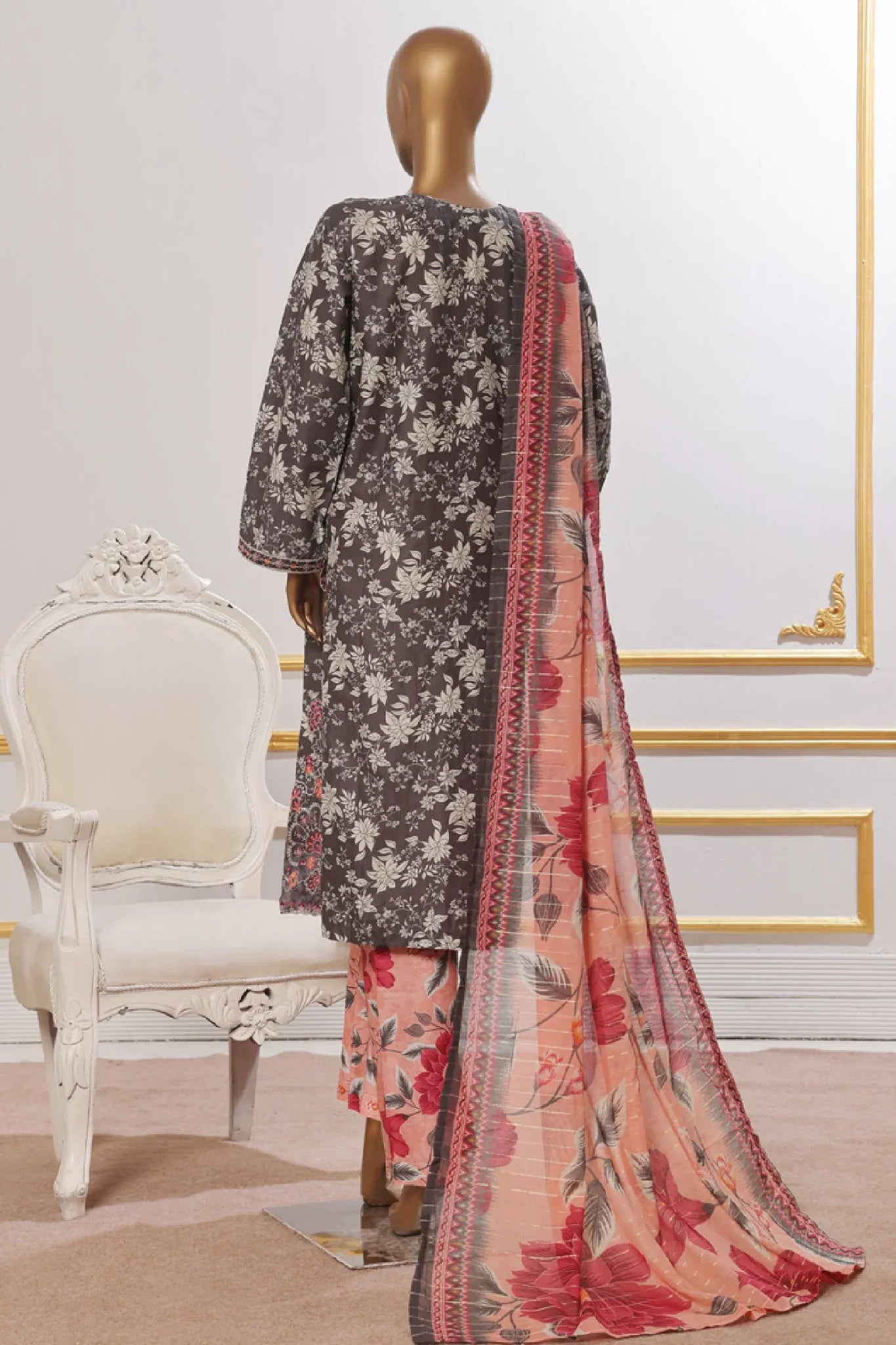 Bin Saeed Stitched 3 Piece Open Front Cutwork Kari Collection'2025-SM-2112-Dark Grey