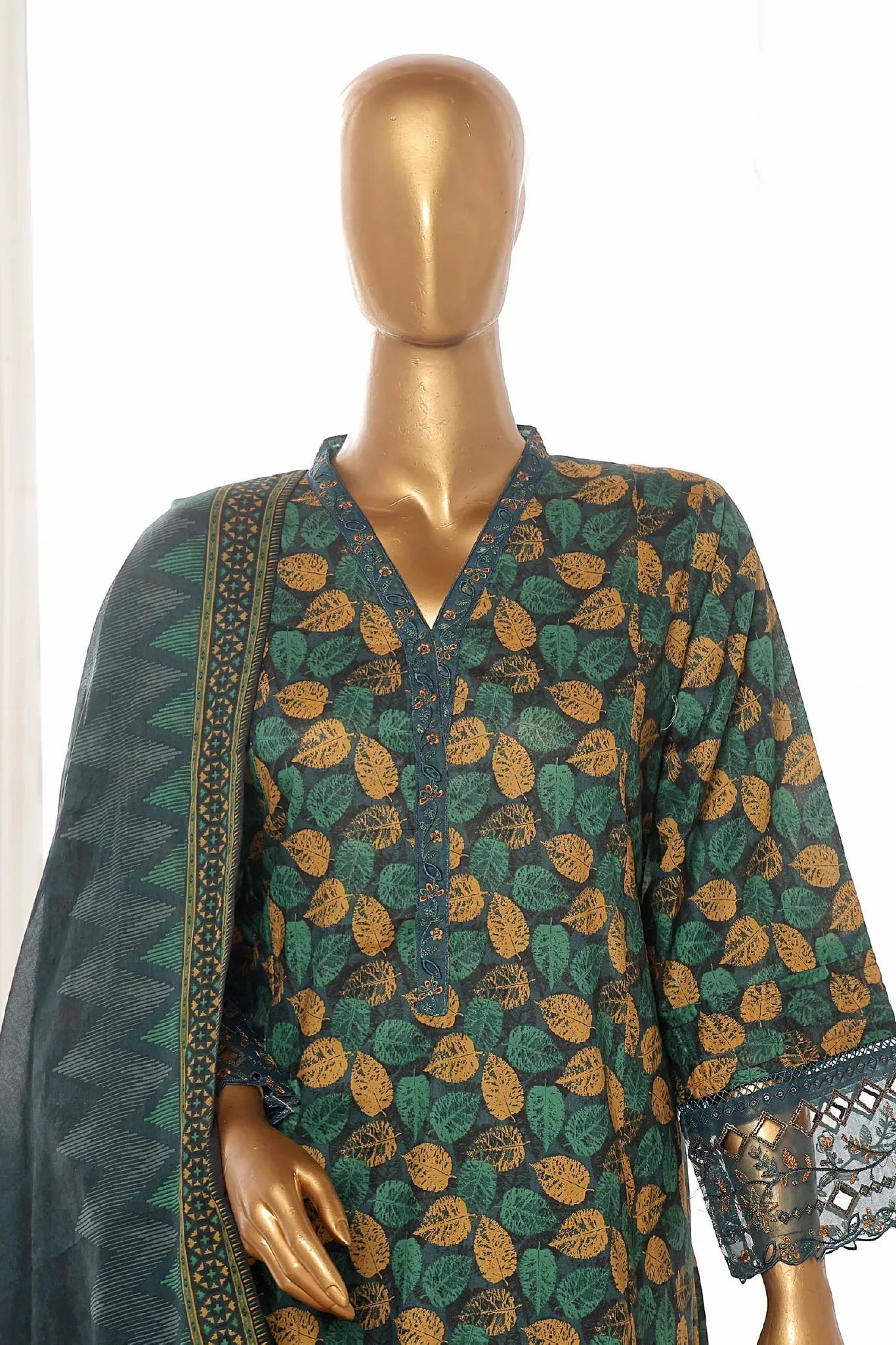 Bin Saeed Stitched 3 Piece Exclusive Lawn Frock Vol-01 Collection-AS-14571-Green