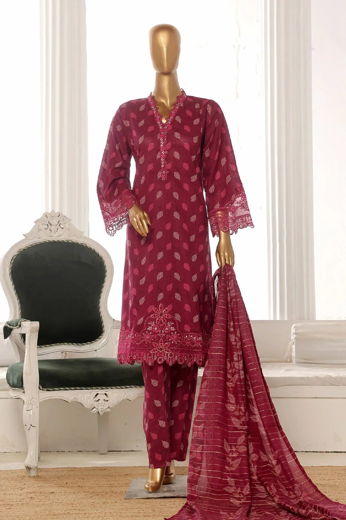 Bin Saeed Stitched 3 Piece Exclusive Lawn Frock Vol-01 Collection-AS-14572-Purple