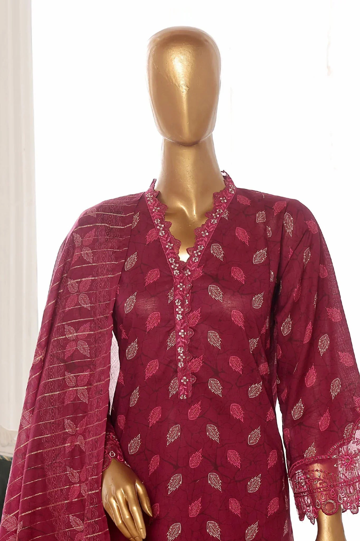 Bin Saeed Stitched 3 Piece Exclusive Lawn Frock Vol-01 Collection-AS-14572-Purple