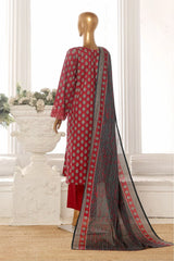 Bin Saeed Stitched 3 Piece Exclusive Lawn Frock Vol-01 Collection-AS-14654-Maroon