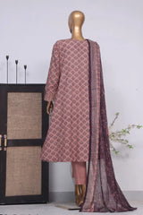 Bin Saeed Stitched 3 Piece Exclusive Lawn Frock Vol-01 Collection-AS-1455-Mauve