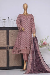 Bin Saeed Stitched 3 Piece Exclusive Lawn Frock Vol-01 Collection-AS-1455-Mauve